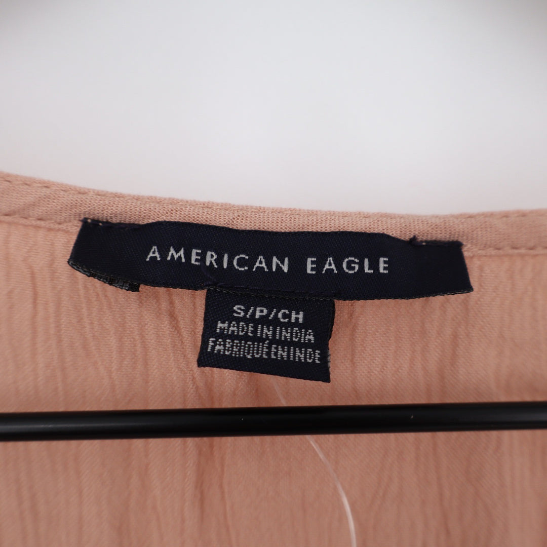 American Eagle Peach Crochet Lace Babydoll Blouse V-Neck Long Sleeve Small
