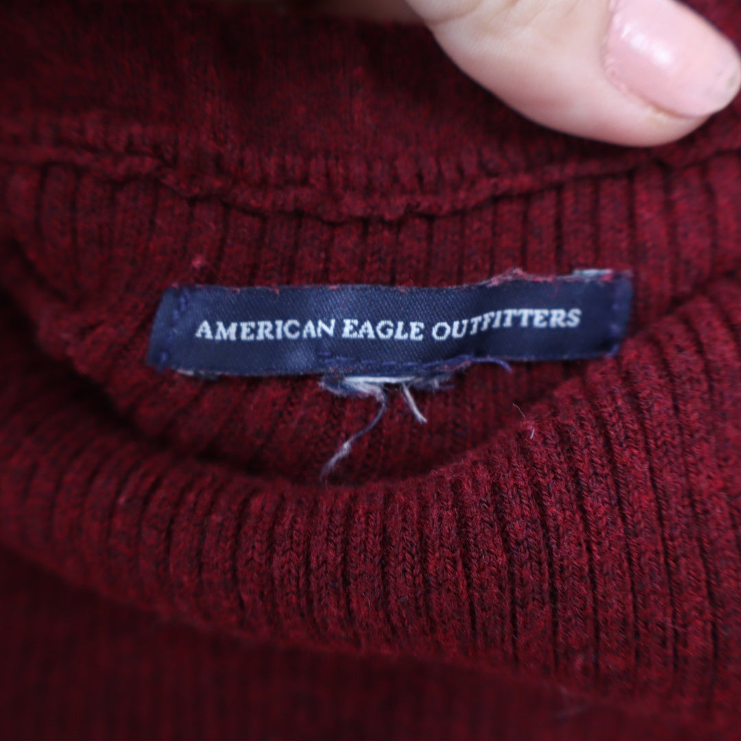American Eagle Outfitters Burgundy Off Shoulder Ribbed Knit Sweater Womens Small