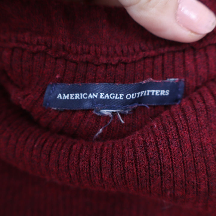 American Eagle Outfitters Burgundy Off Shoulder Ribbed Knit Sweater Womens Small