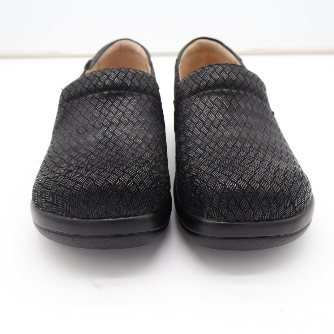 Alegria Keli Black Embossed Leather Nursing Work Clogs Shoes KEL-752 Size 38