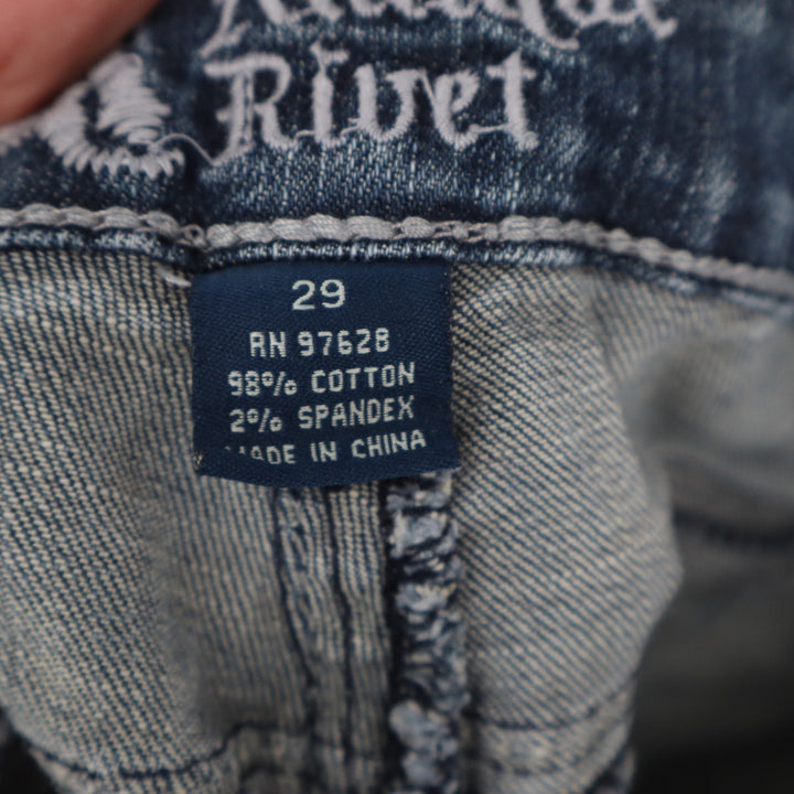 Antique Rivet Womens 29 Embellished Bootcut Jeans Blue Distressed Y2K Rhinestone