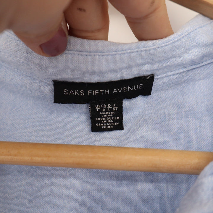 Saks Fifth Avenue Light Blue Linen Cotton Shirt Dress Womens Large L