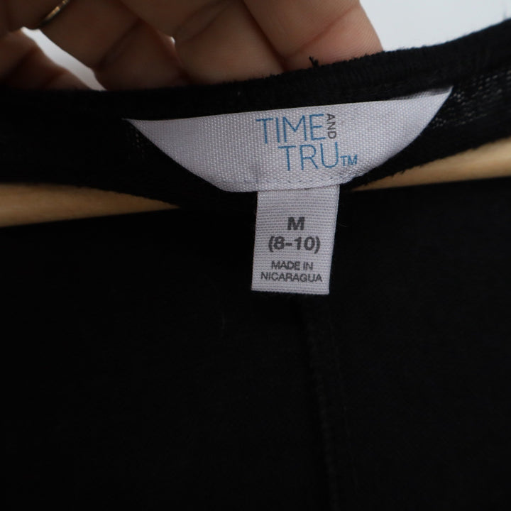 Time and Tru Womens Black Soot V-Neck Relaxed Knit Sweater Size M 8-10