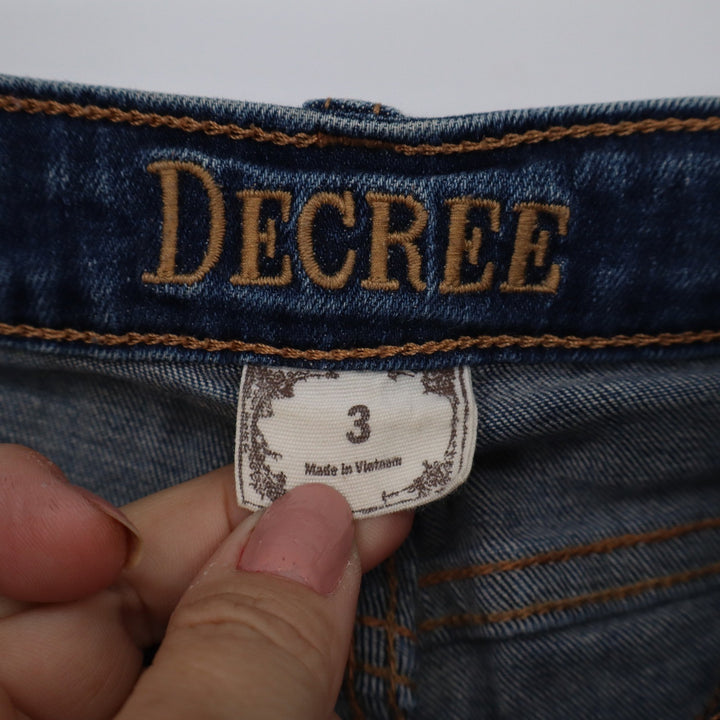 Decree Super Skinny Jeans Womens 3 Medium Wash Distressed Ripped Denim Low Rise