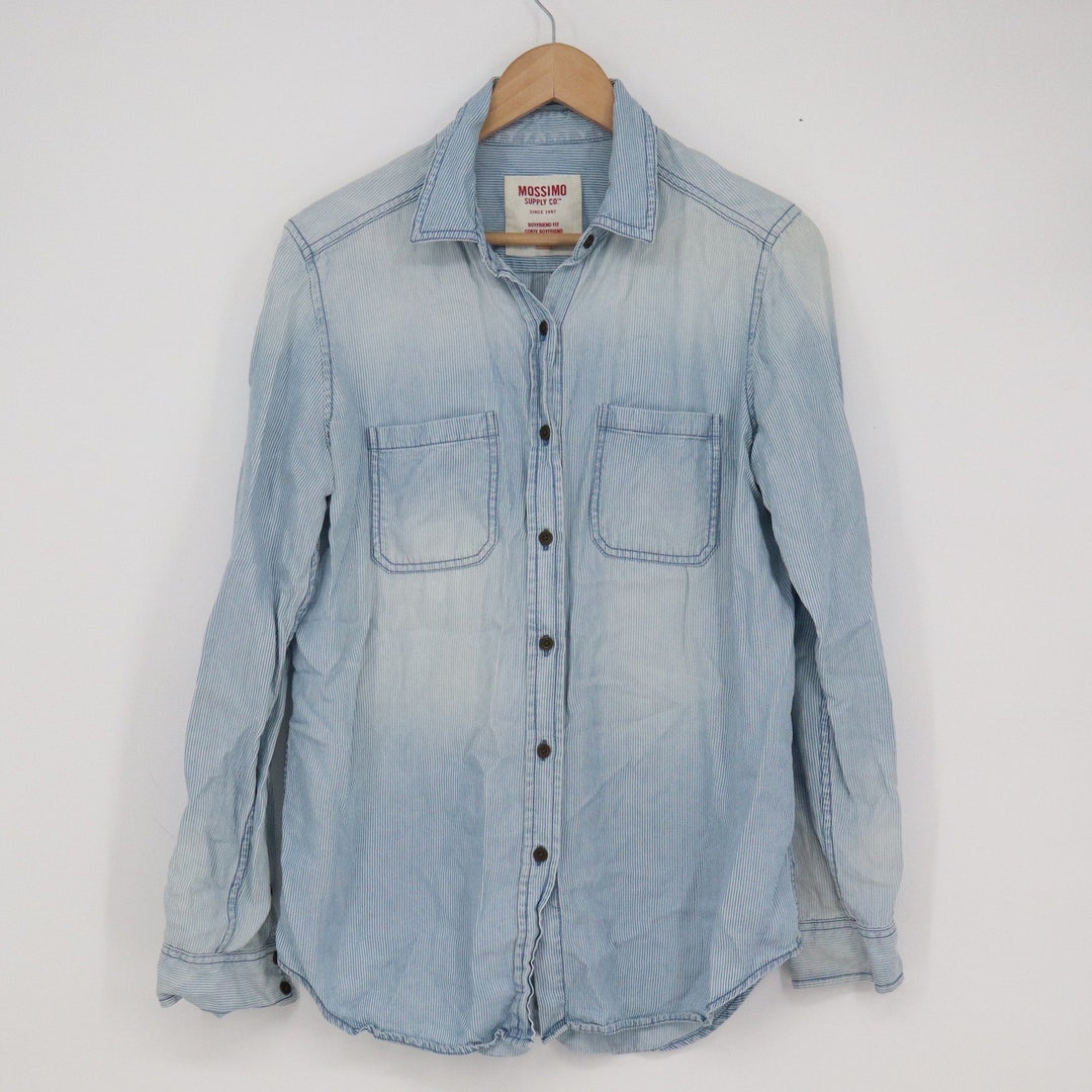 Mossimo Supply Co Womens Blue Pinstripe Lyocell Boyfriend Button Down Shirt S