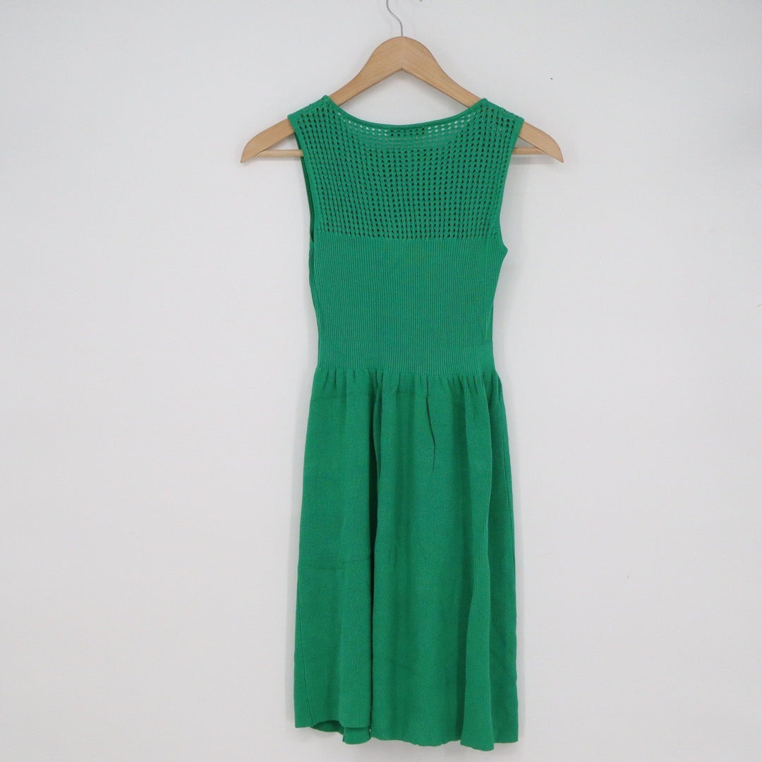 Kerisma Womens Green Pointelle Ribbed Knit Sleeveless Fit & Flare Dress