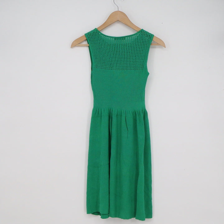 Kerisma Womens Green Pointelle Ribbed Knit Sleeveless Fit & Flare Dress