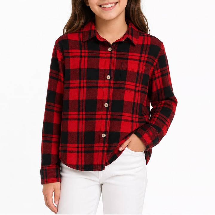 Cat & Jack Kids Red Black Buffalo Plaid Button Down Shirt Size M 7/8