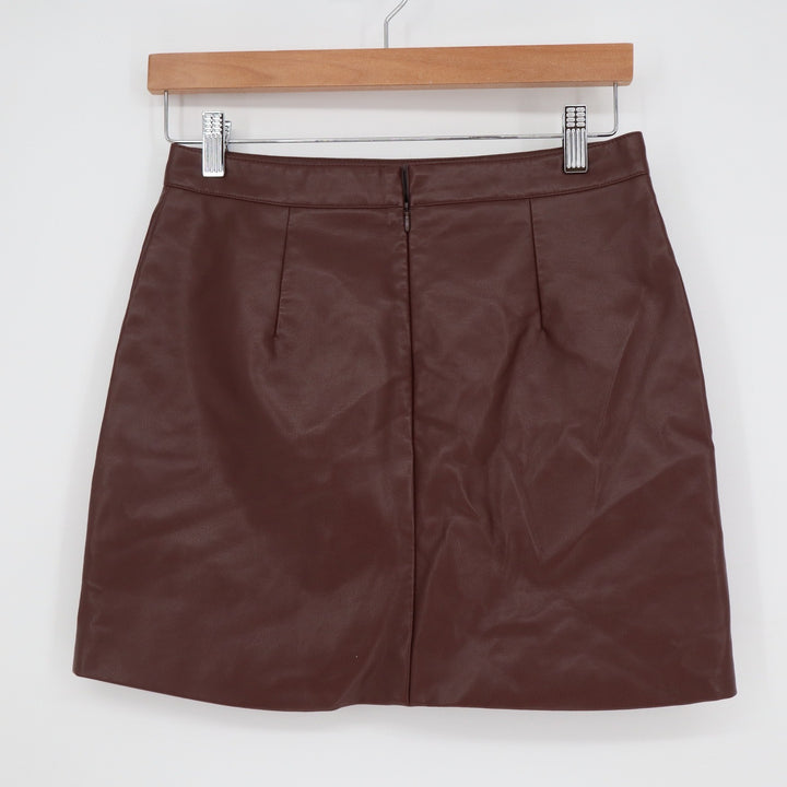 Burgundy Faux Leather Mini Skirt A-Line Back Zip Dark Red Vegan Short Skirt M