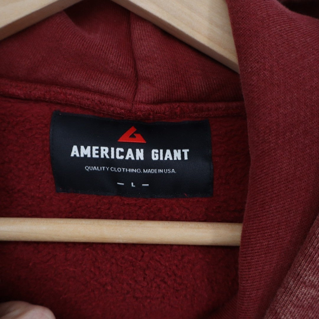 American Giant Hoodie Mens Large Red Logo Fleece Lined Cotton Kangaroo Pocket