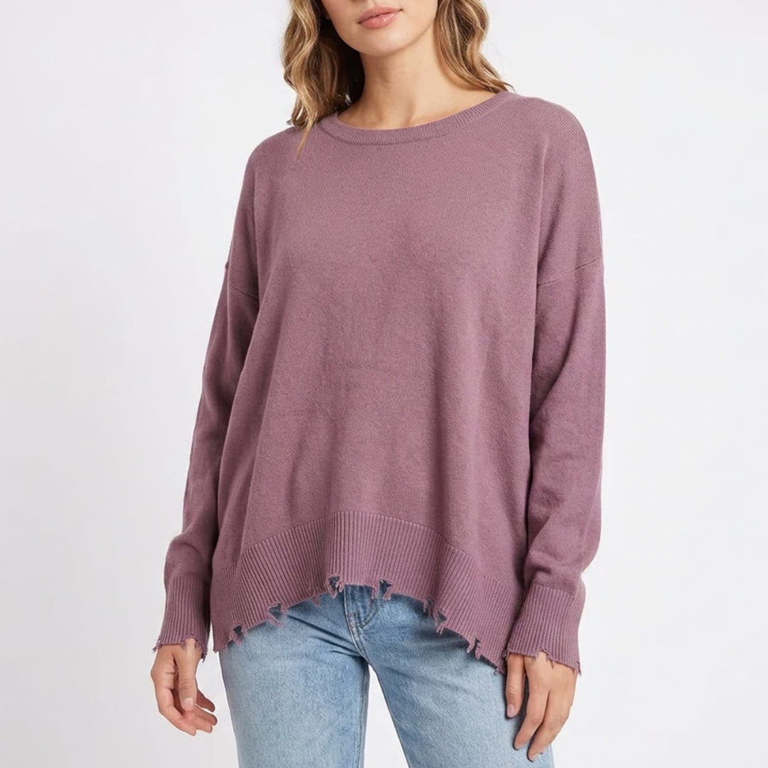 Six Fifty Sweater Womens Large Purple Knitted Ribbed Crew Neck Drop Shoulder