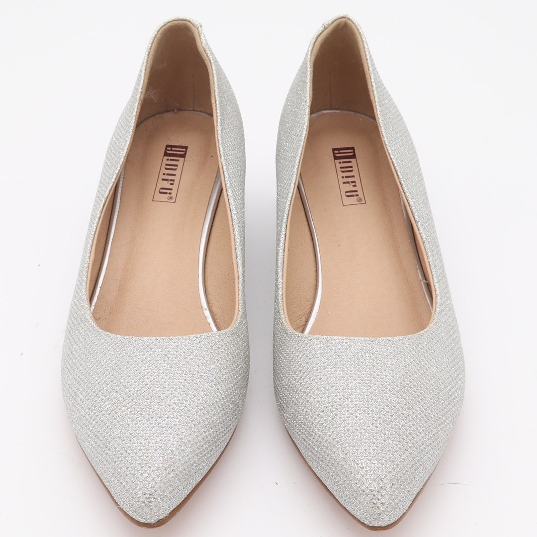 IDIFU Mens Silver Glitter Low Wedge Pointed Toe Pumps Size 9
