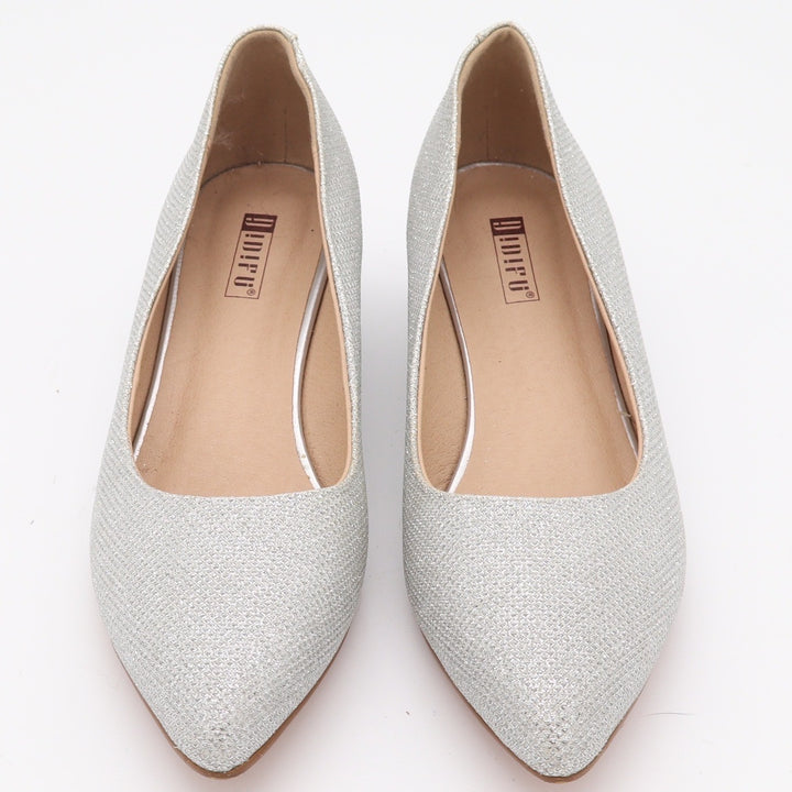 IDIFU Mens Silver Glitter Low Wedge Pointed Toe Pumps Size 9