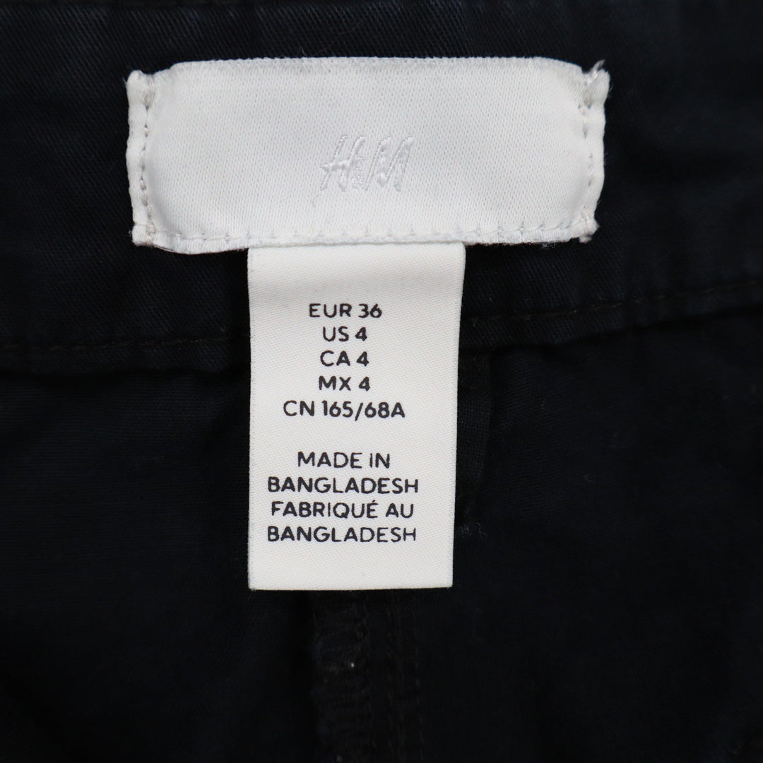 HM Womens Black Cotton Cargo Pants High Rise Utility Jogger Ankle Tie Size 4