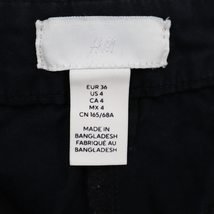 HM Womens Black Cotton Cargo Pants High Rise Utility Jogger Ankle Tie Size 4