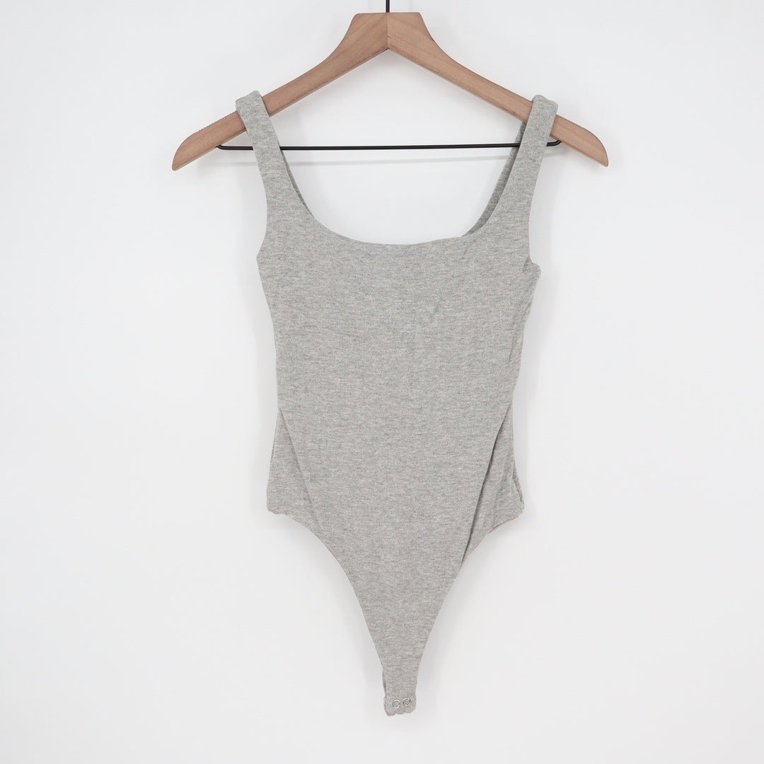 Naked Wardrobe Heather Gray Scoop Neck Sleeveless Thong Bodysuit XS