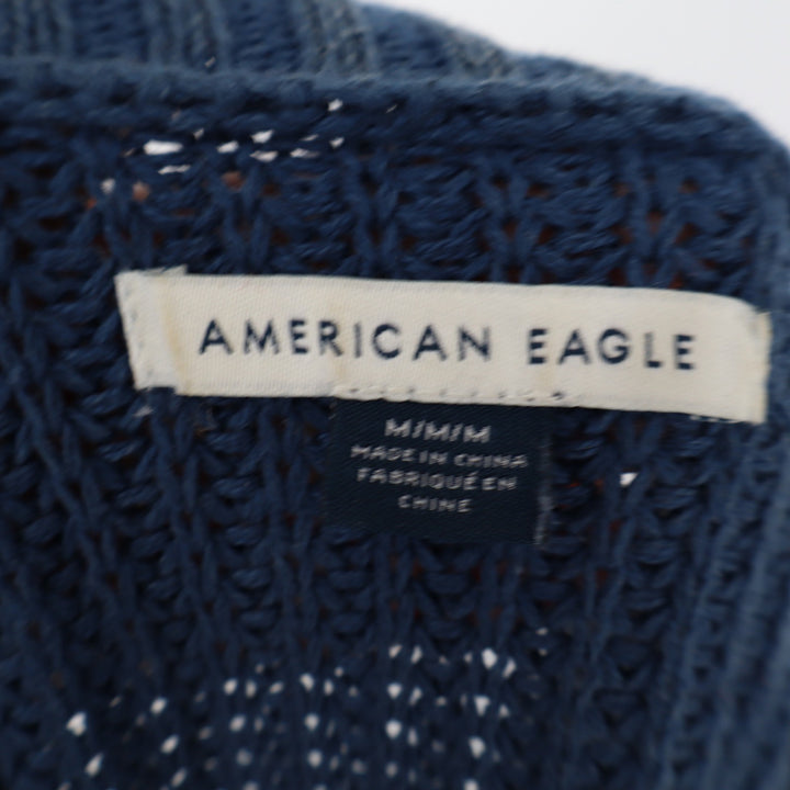 American Eagle Blue Acid Wash Shaker Stitch Cotton Knit Sweater Women's Medium M