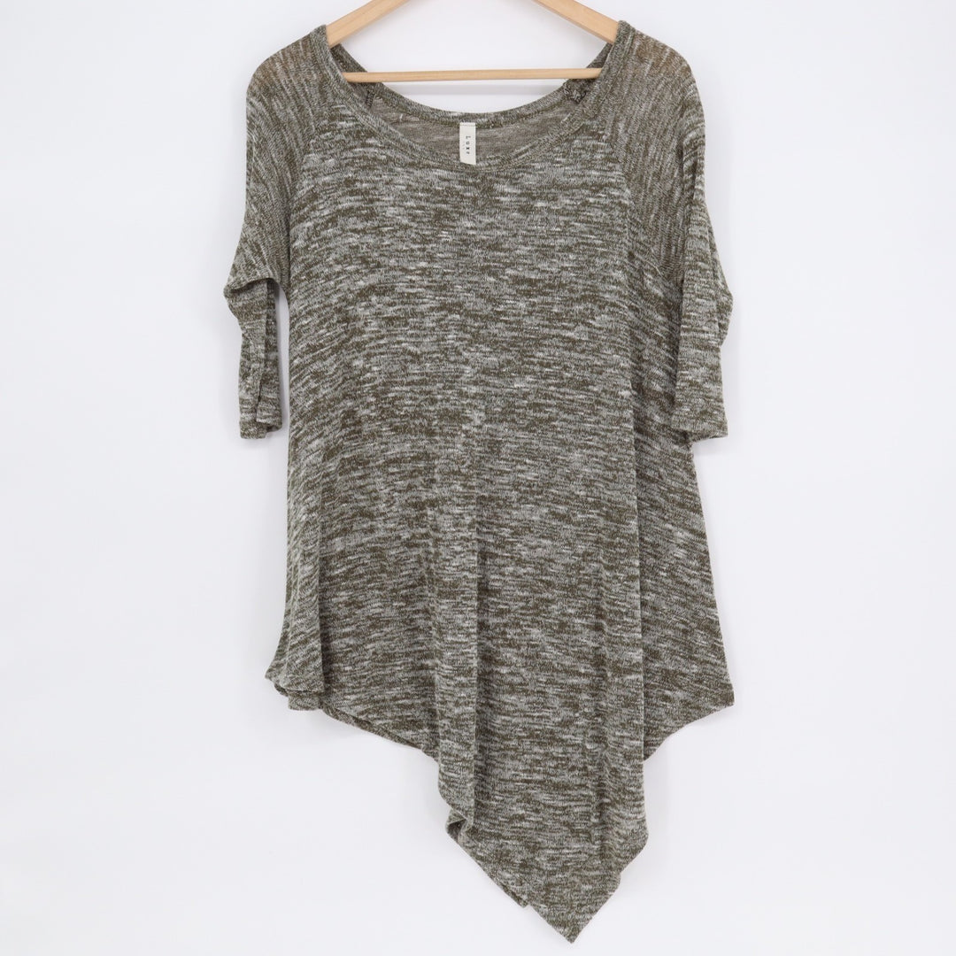 Luxe Sweater Dress Womens Heather Grey Scoop Neck Asymmetrical Hem Raglan Sleeve