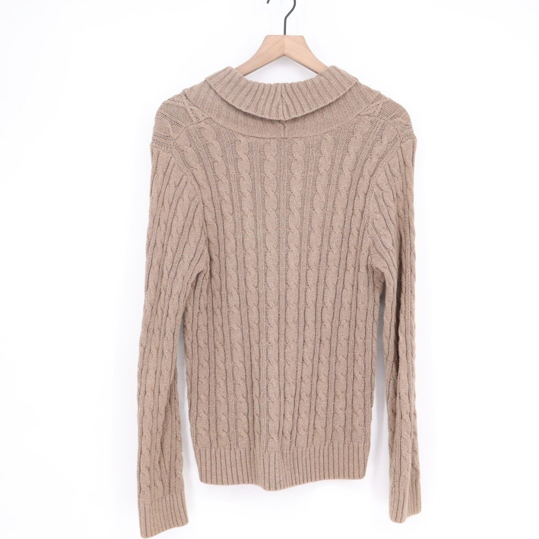 Jeanne Pierre Sweater Womens Medium Brown Cable Knit Cotton Shawl Collar Outdoor