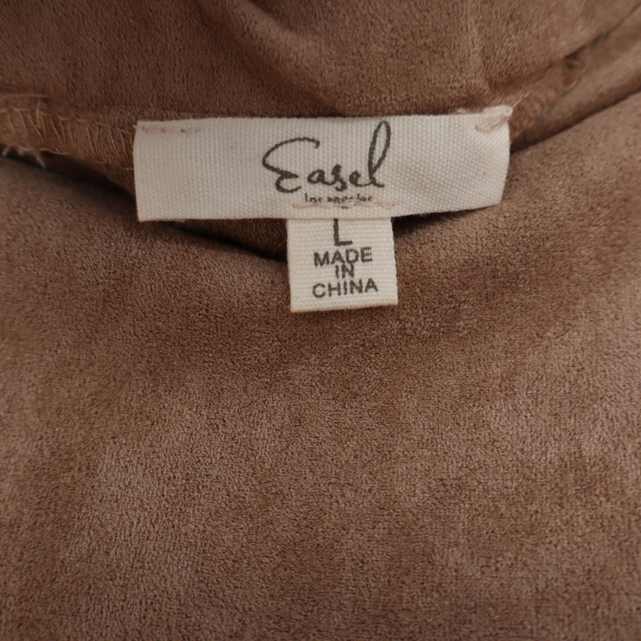 Easel Camel Faux Suede Fringe Mini Skirt Brown Western Boho Large