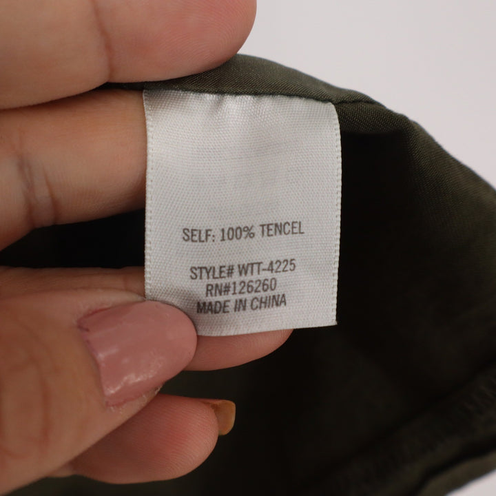 Mi Ami Womens Olive Green Tencel Utility Vest Longline Open Front Size S