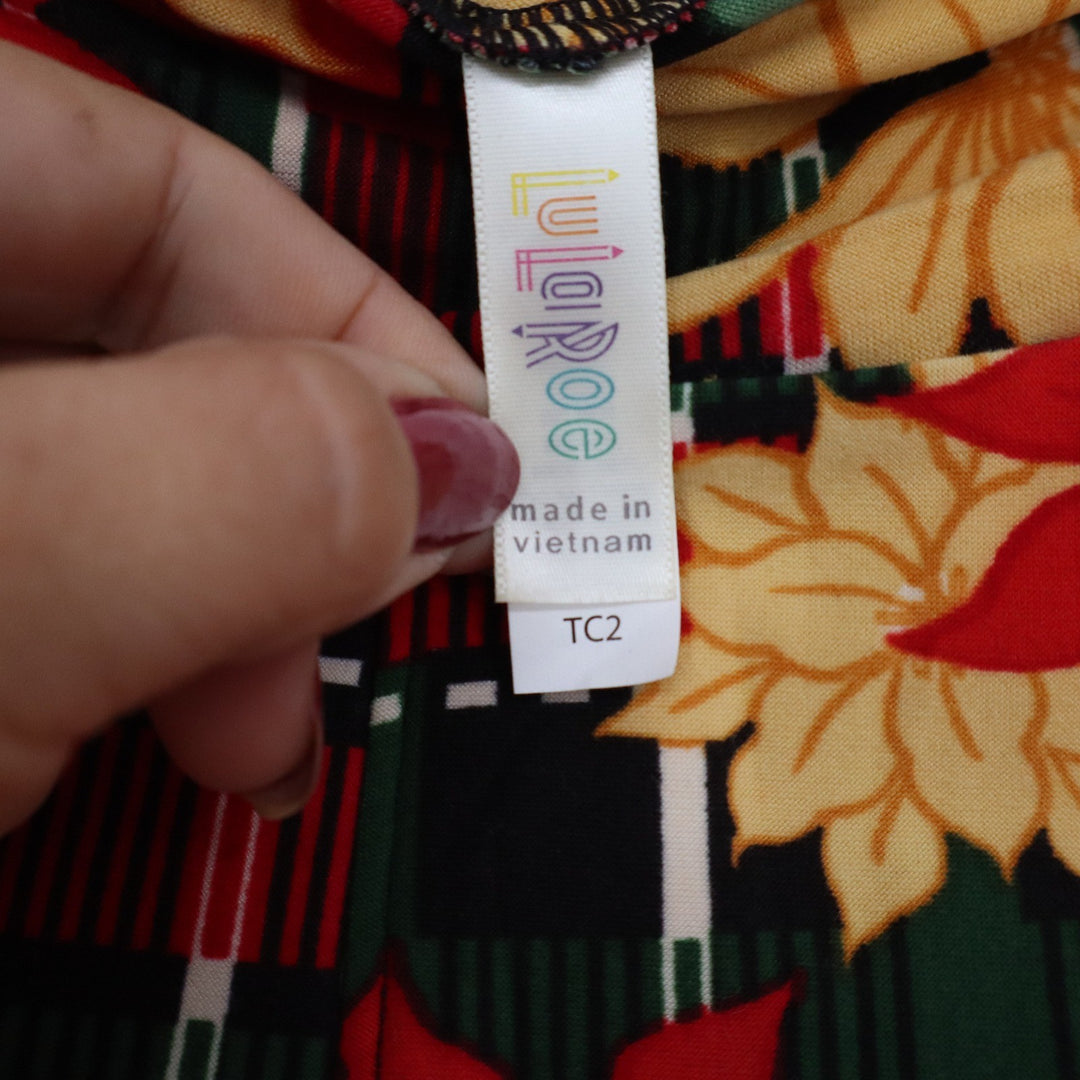 LuLaRoe Leggings Red Yellow Poinsettia Plaid Christmas Holiday Floral Soft