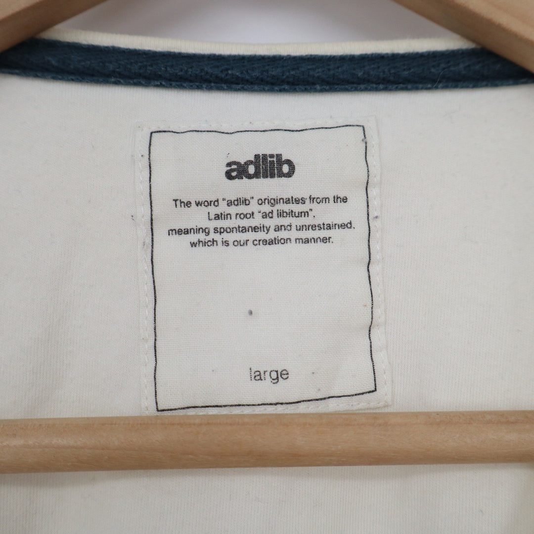 Adlib Mens Large Cream Cotton Long Sleeve Pocket Tee Off White Minimalist Trim