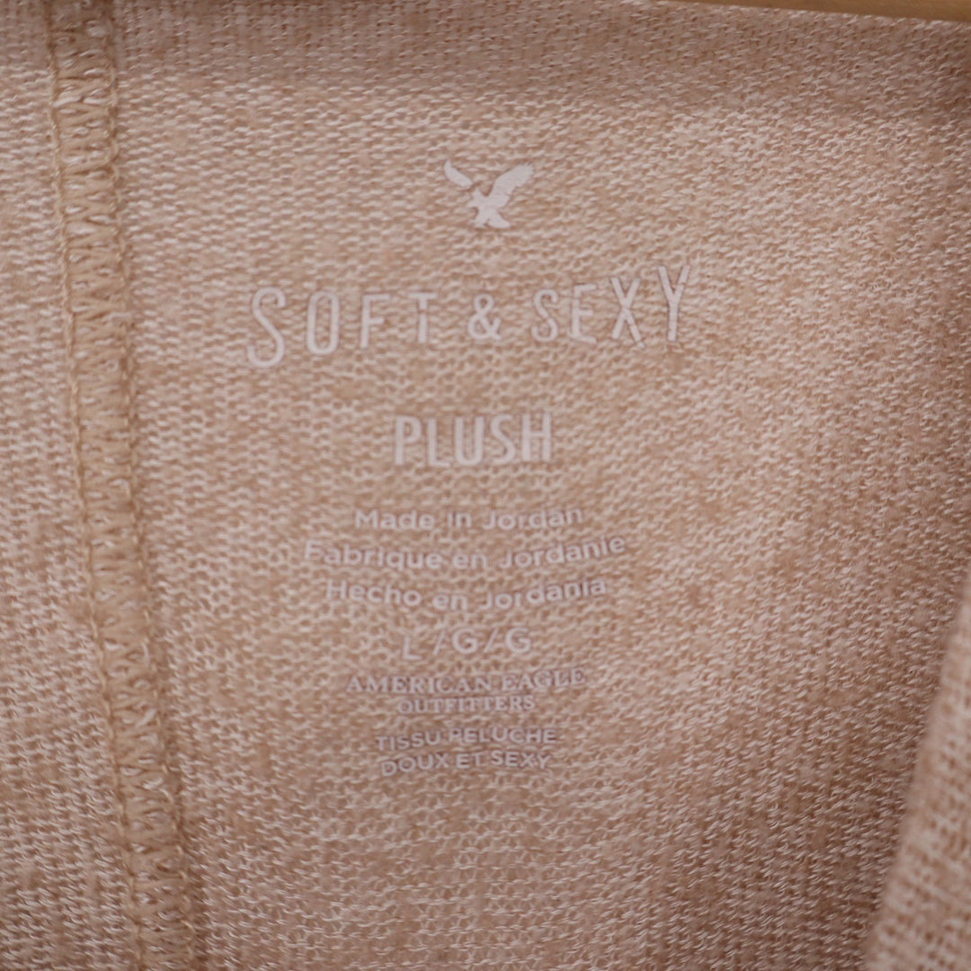 American Eagle Soft & Sexy Plush Tan Heather Long Sleeve Top Large