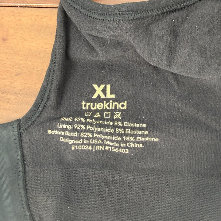 Truekind Black Sports Bra Full Support Wirefree Racerback Medium Impact XL