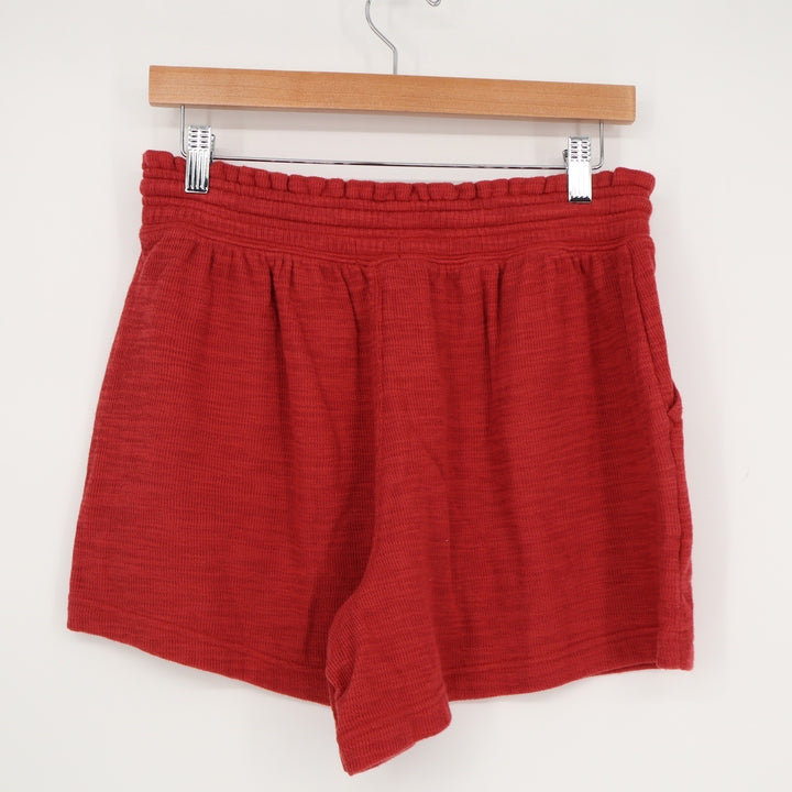Aerie Womens Red Slub Knit Lounge Shorts Smocked Drawstring Waist Small Pockets