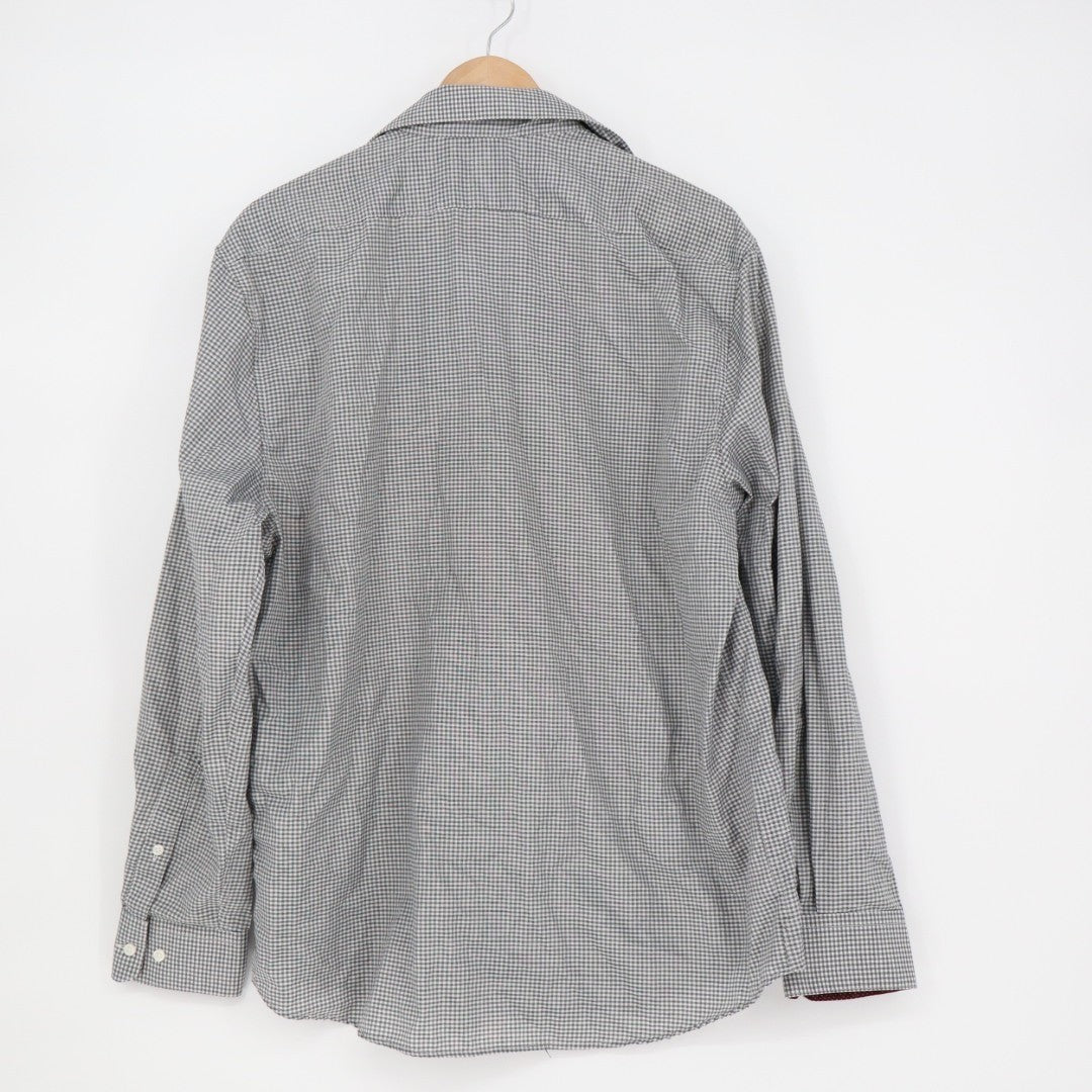 Nicole Miller Dress Shirt Mens L (16-16.5) Black White Gingham Check Button Up