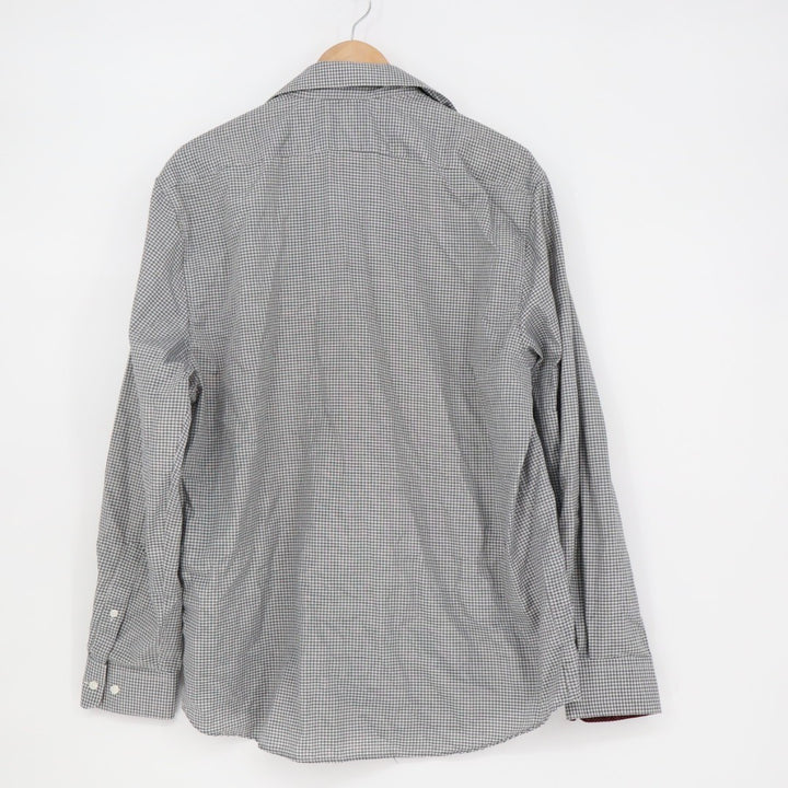 Nicole Miller Dress Shirt Mens L (16-16.5) Black White Gingham Check Button Up
