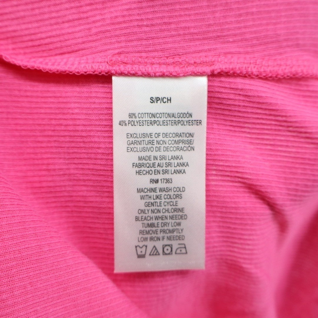 Cuddl Duds T Shirt Womens Small Pink Blue Trim Cotton Ribbed V Neck Sleepwear