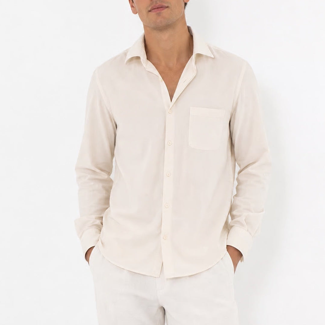Haggar Mens Slim Fit Dress Shirt Cream Long Sleeve Stretch Cotton 16-16.5 34/35