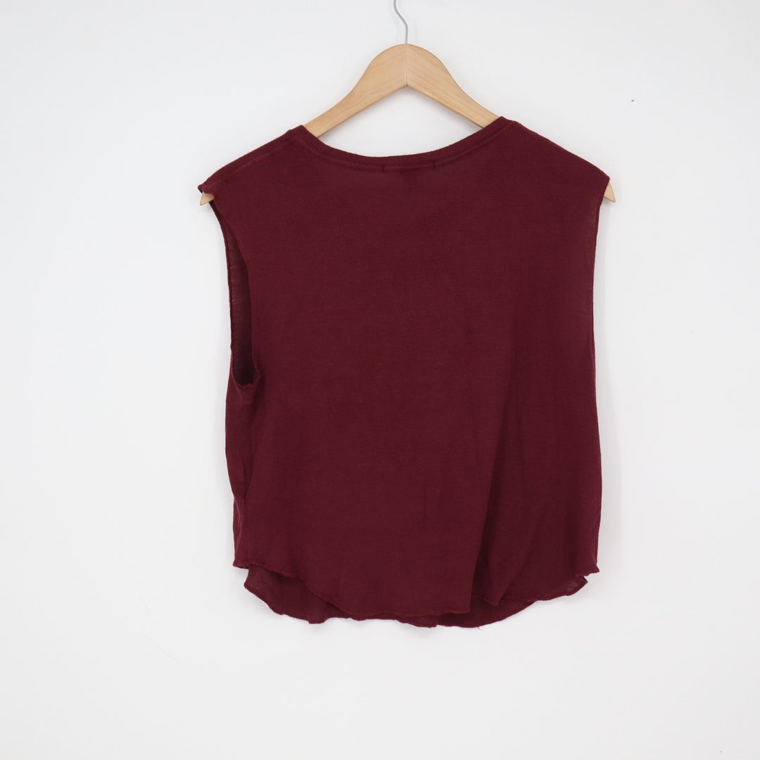 Brandy Melville Tank Top Womens OS Muscle Tee Burgundy Raw Hem Good