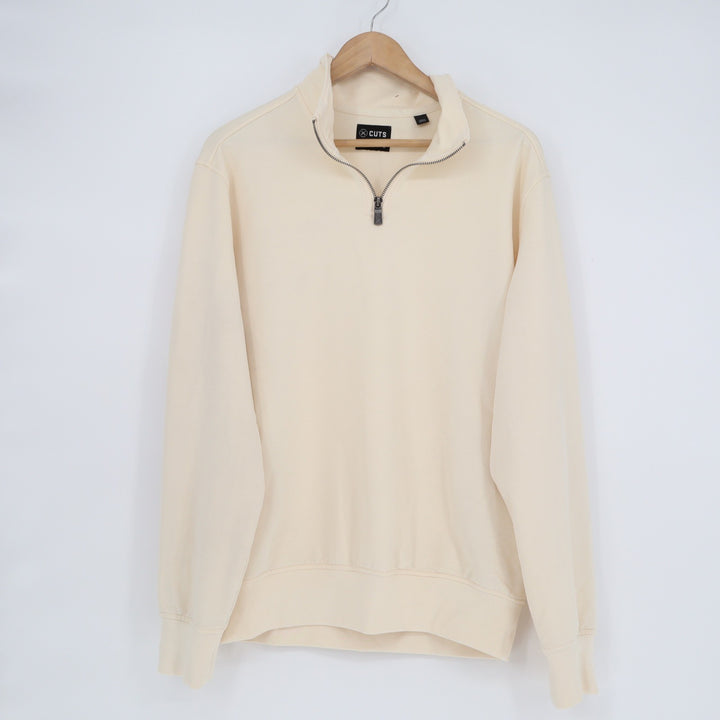 CUTS Mens Quarter Zip Pullover Sweatshirt Cream Off White Size Medium