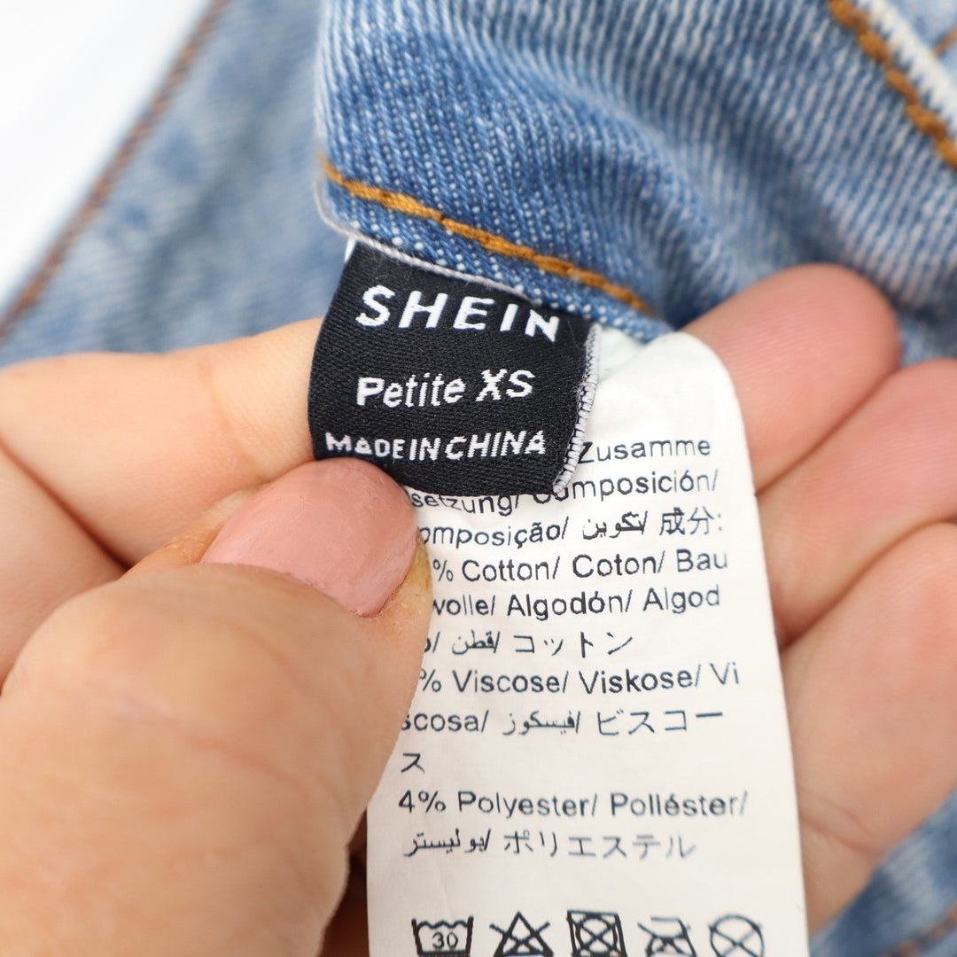 SHEIN Petite XS Distressed High Waisted Straight Leg Jeans Light Wash Blue