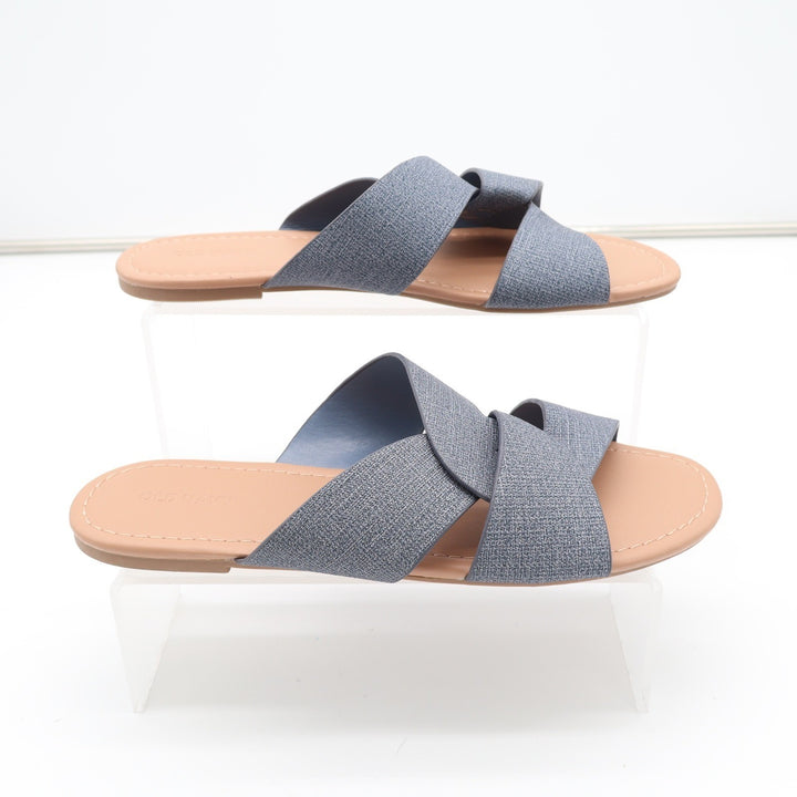 Old Navy HTTP Flat Link Chambray Blue Crisscross Slide Sandals Mens 8.5