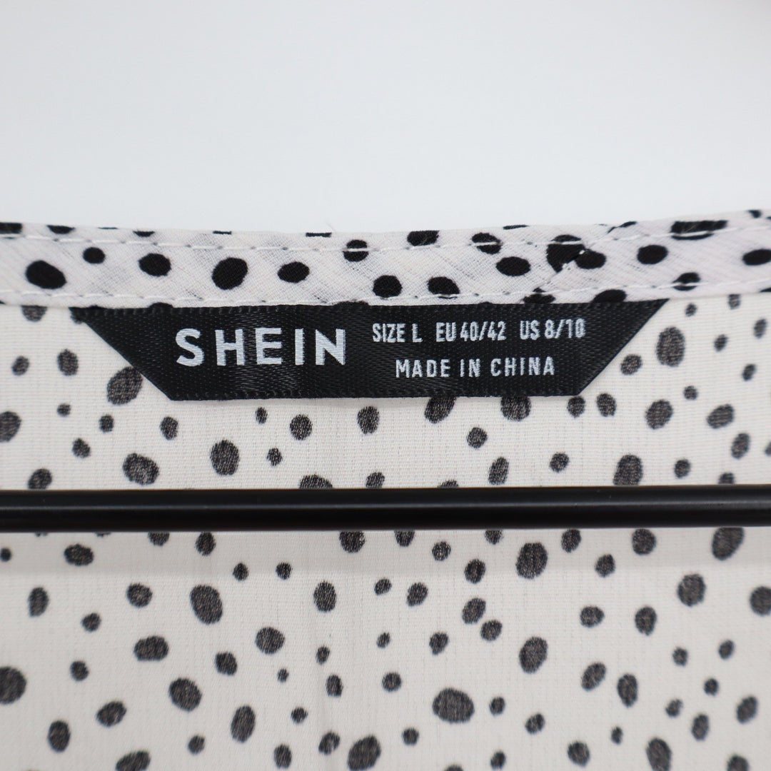 SHEIN White Polka Dot Tie Front Peplum Long Sleeve Blouse Top Large