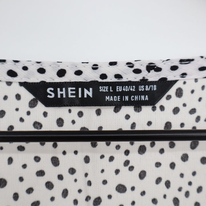 SHEIN White Polka Dot Tie Front Peplum Long Sleeve Blouse Top Large