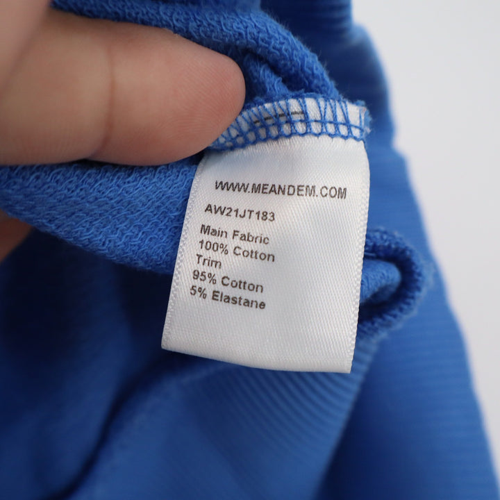 ME+EM Blue Puff Sleeve Cotton Sweatshirt US 10 Crew Neck Ribbed Hem