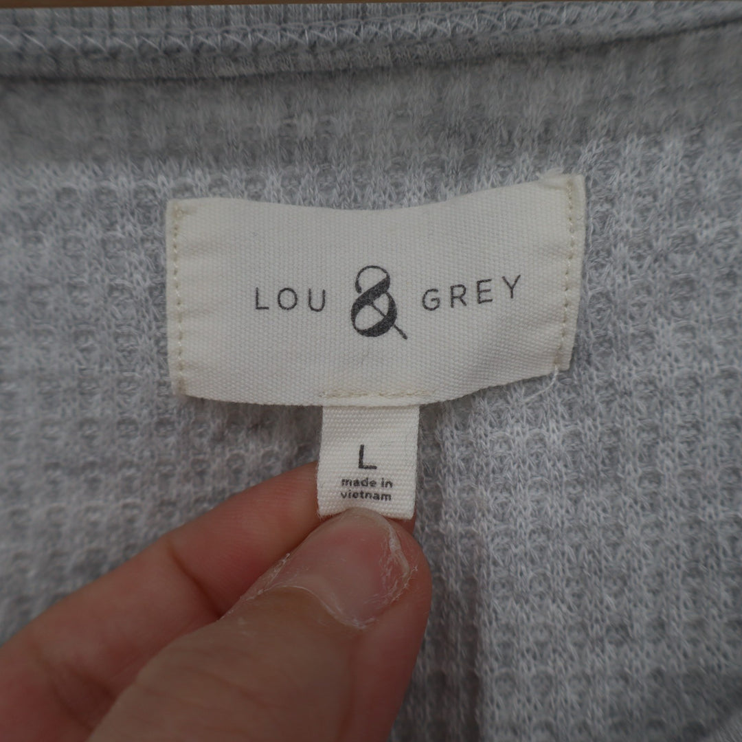Lou & Grey T-Shirt Womens L Gray Stretch Waffle Knit Long Sleeve V-Neck Pullover