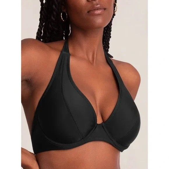 Shapermint Essentials Full Coverage Halter Bikini Top Women 2XL Black Swimwear