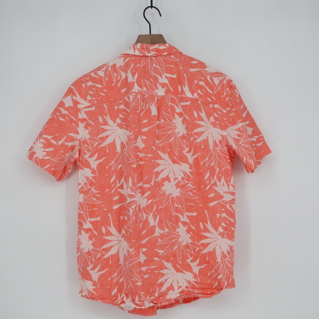 American Eagle Mens Short Sleeve Button Up Shirt Coral Floral Print Size S