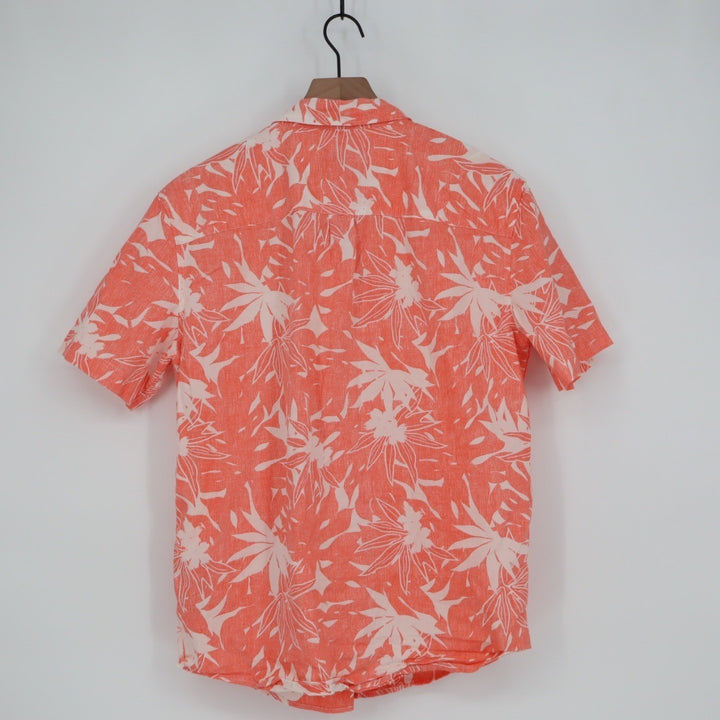 American Eagle Mens Short Sleeve Button Up Shirt Coral Floral Print Size S