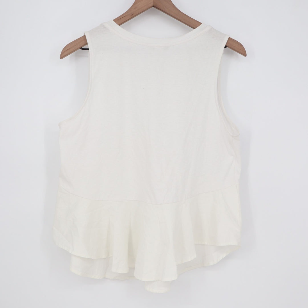 Eri + Ali Tank Top Womens Medium White Flare Hem Round Neck Wide Strap Pullover