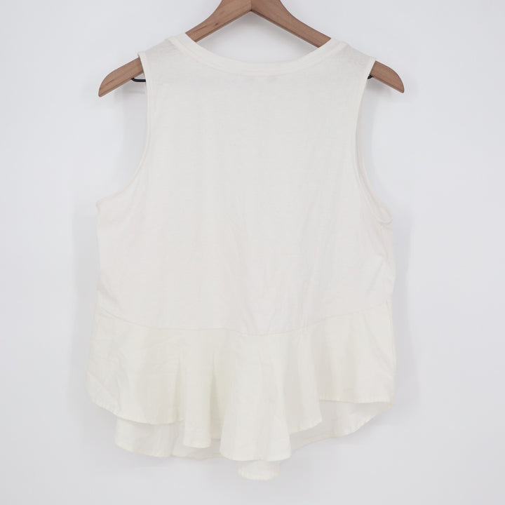 Eri + Ali Tank Top Womens Medium White Flare Hem Round Neck Wide Strap Pullover