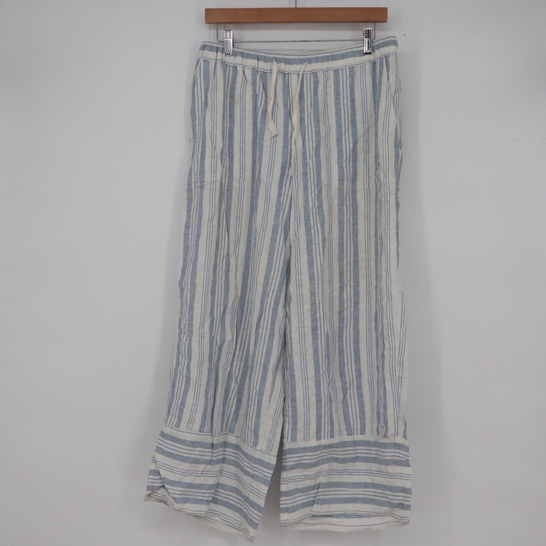 Casa Cabana Blue White Striped Linen Blend Wide Leg Pants Medium RN 146919