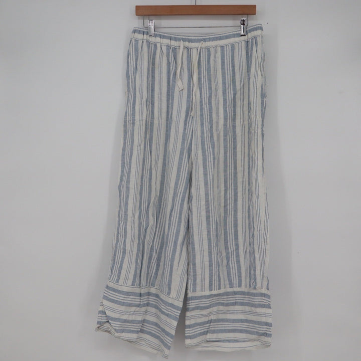 Casa Cabana Blue White Striped Linen Blend Wide Leg Pants Medium RN 146919