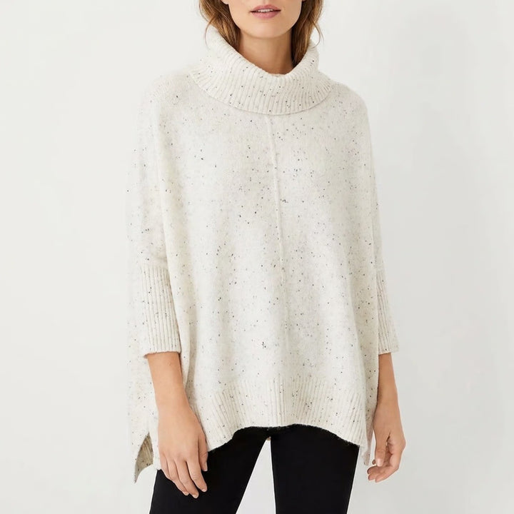 LOFT Cream Speckled Cowl Neck Poncho Sweater Size M Oversized Knit